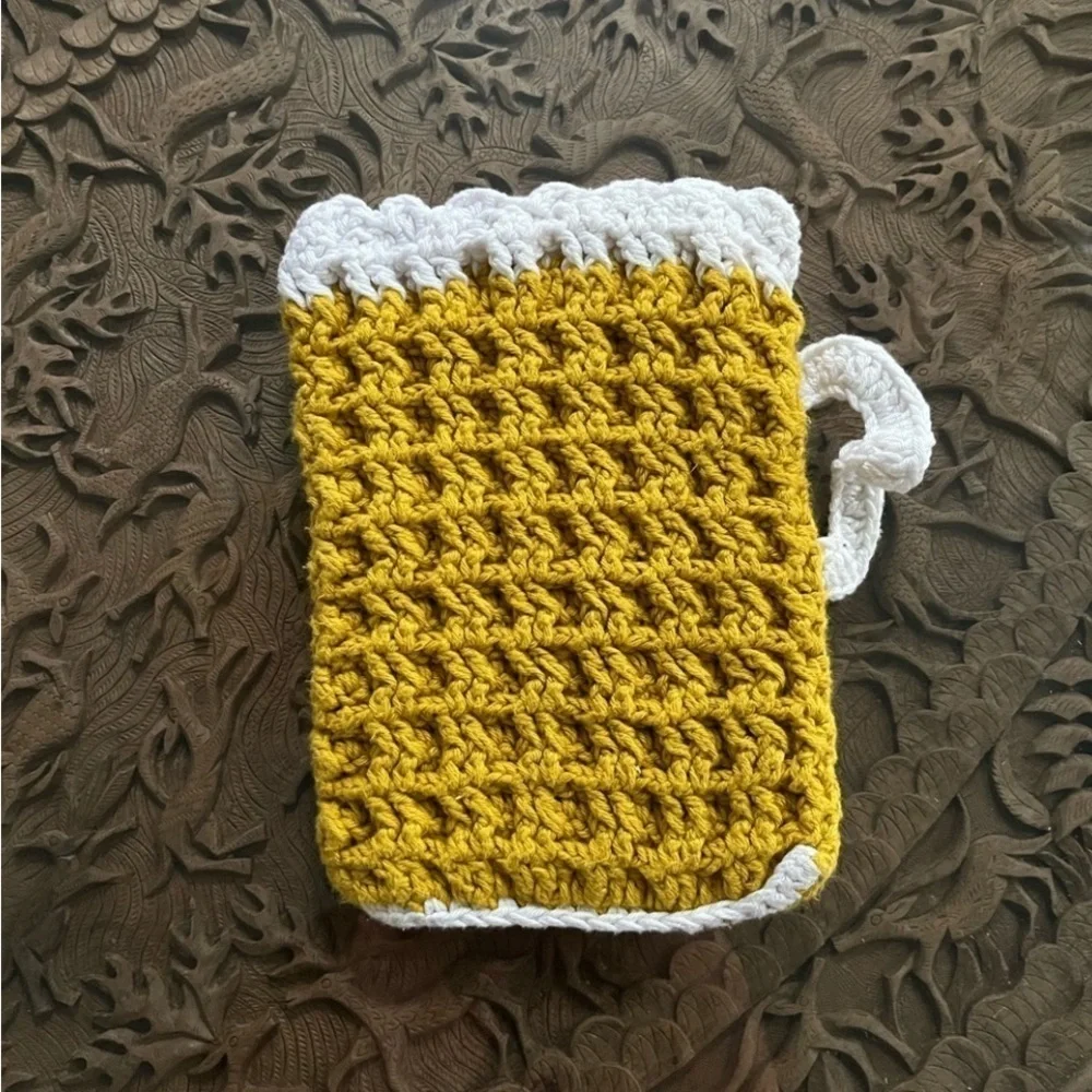 Hand Crafted Crochet Beer Mug ⚜️ Kitchen Set of 3 Pot Handles Gold New Orleans